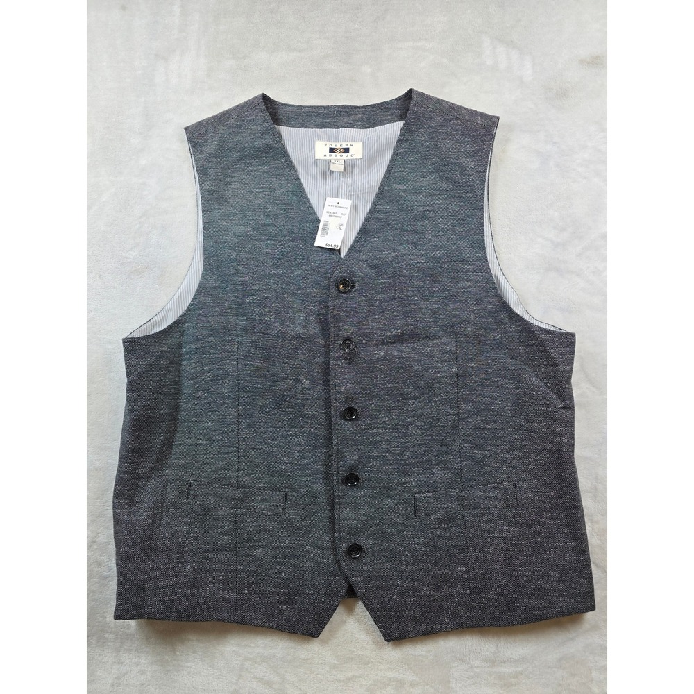 Joseph Abboud Linen Vest Mens XXL Charcoal Grey Cotton Blend Waistcoat NEW - Picture 2 of 8